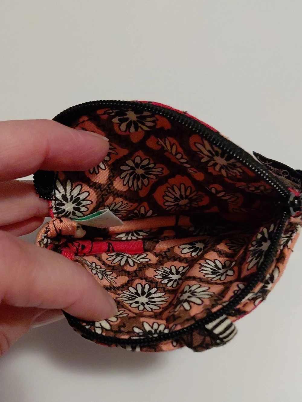 Vera Bradley Mocha Rouge Pink & Brown Floral Pattern Quilted Coin Purse